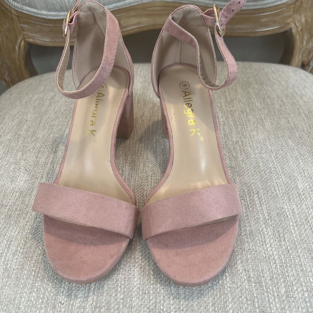 Allegra K Ankle Strap Block Low Heel Sandal Women's 6 Light Pink Wedding Summer - Picture 4 of 12
